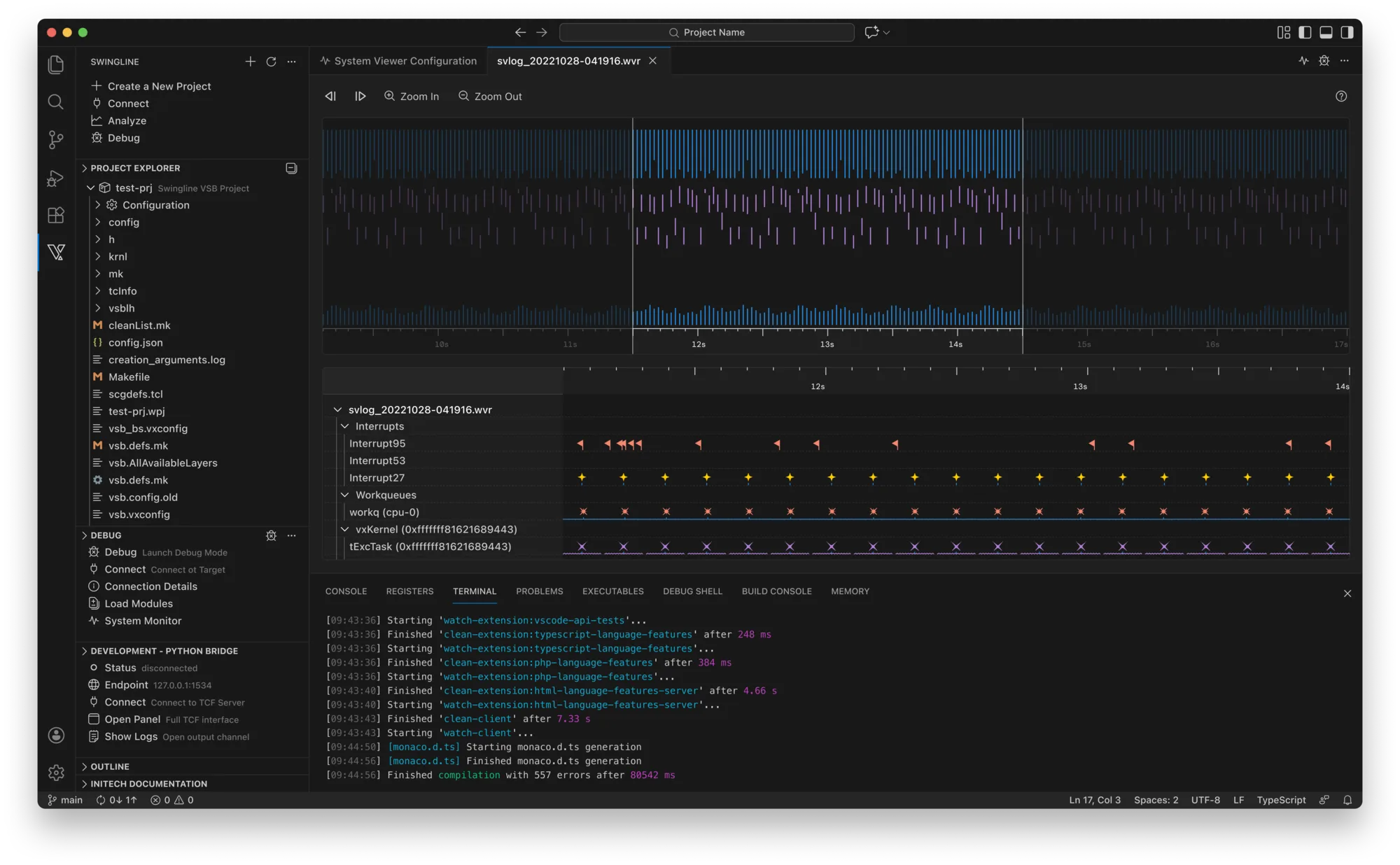 System Viewer: event timeline across interrupts, workqueues and kernel tasks